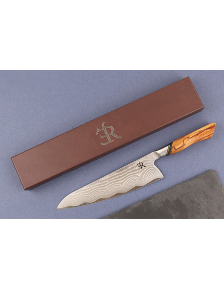 Kockkniv 20,5cm Ryda Knives A-73 Legacy Damaskus och olivträhandtag