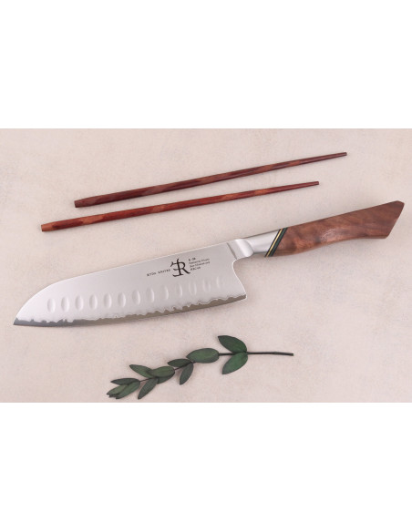 Ryda Knives A-30 San Maï Faca santoku de 18 cm com cabo de nogueira
