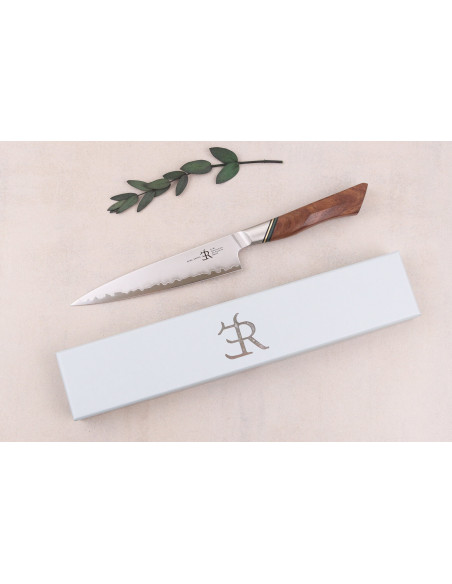 13cm Ryda Knives A-30 San Maï yleiskäyttöinen veitsi pähkinäkahvalla.