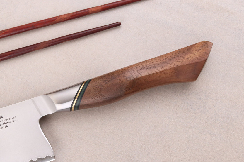Ryda Knives A-30 San Maï Faca nakiri de 18 cm com cabo de nogueira