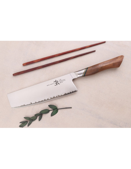 Ryda Knives A-30 San Maï Faca nakiri de 18 cm com cabo de nogueira