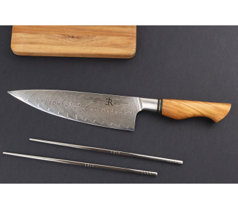21 cm Ryda Knives ST650 Damaskus kockkniv med olivträhandtag 2