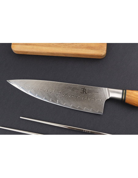 Chef knife 21cm Ryda Knives ST650 Damascus with olive wood handle
