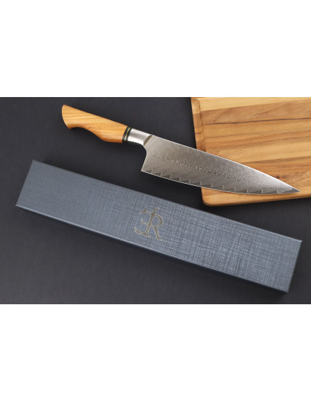 Chef knife 21cm Ryda Knives ST650 Damascus with olive wood handle