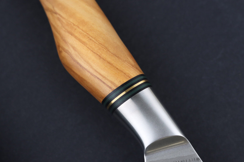 Faca de chef de 21 cm Ryda Knives ST650 Damascus com cabo em madeira de oliveira