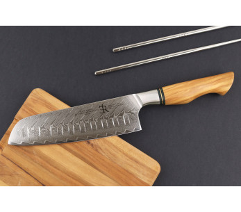 Ryda Knives ST650 Damaskus 18cm Santokukniv med olivträhandtag 2