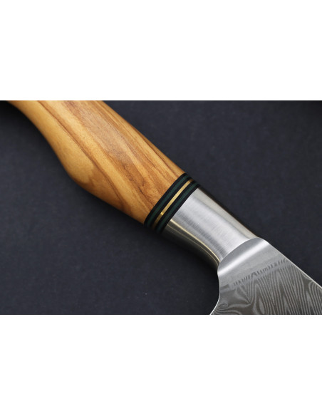 Ryda Knives ST650 Damaskus 18 cm Santoku-kniv med håndtag i oliventræ