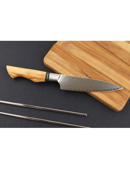 13,5cm Ryda Messen ST650 Damascus hobbymes met olijfhouten handvat