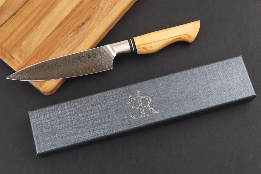 13,5cm Ryda Knives ST650 Damascus utility knife with olive wood handle