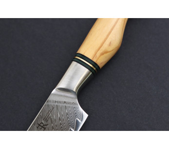 Faca utilitária de 13,5 cm Ryda Knives ST650 Damascus com cabo em madeira de oliveira 2