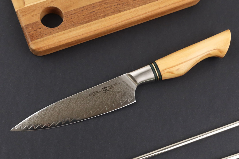 13,5cm Ryda Knives ST650 Damascus utility knife with olive wood handle