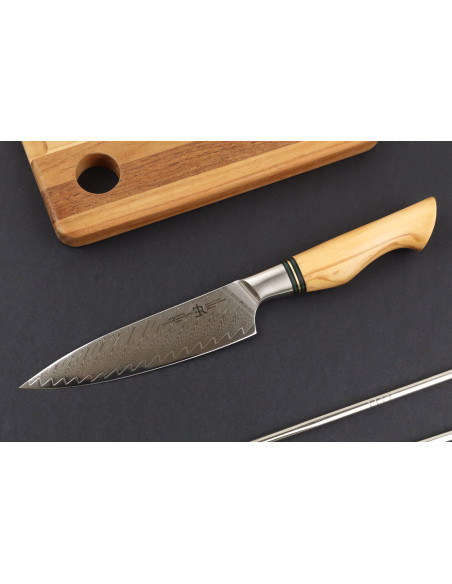 13,5cm Ryda Messen ST650 Damascus hobbymes met olijfhouten handvat
