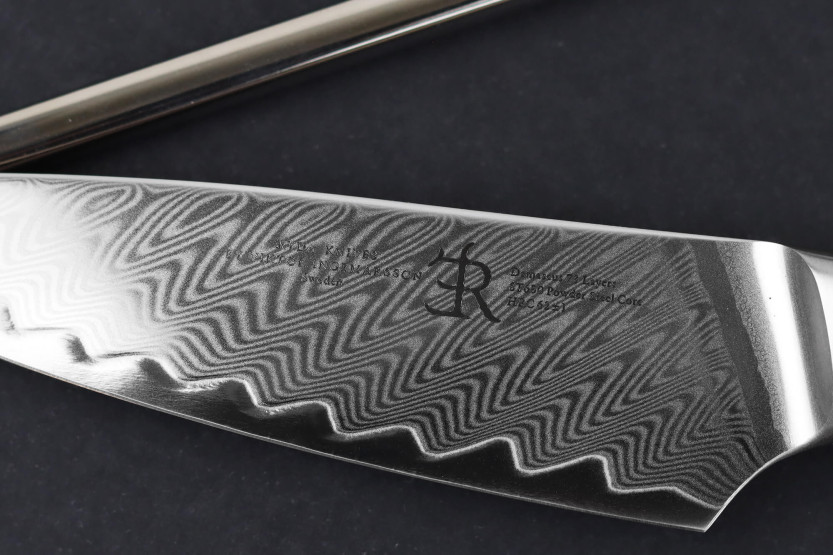 9,5 cm Ryda Knives ST650 Damaskus-skærekniv med håndtag af oliventræ