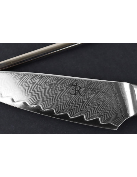 9,5cm Ryda Knives ST650 Damascus-kuorintaveitsi oliivipuukahvalla.