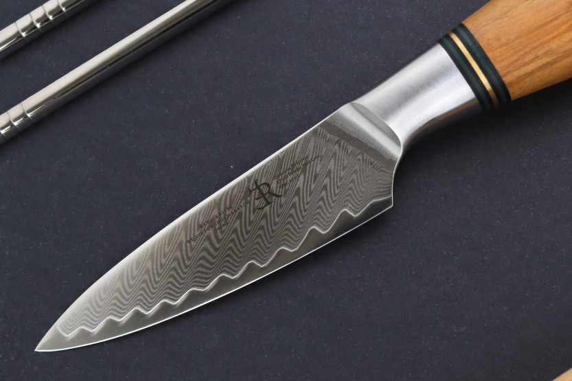 9,5cm Ryda Messen ST650 Damascus schilmesje met olijfhouten handvat