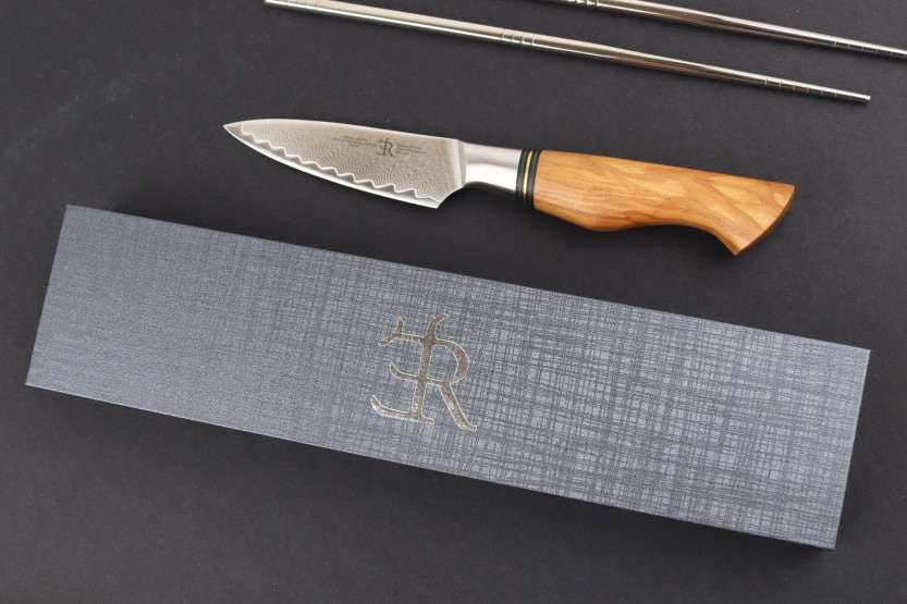 9.5cm Ryda Knives ST650 Damascus paring knife with olive wood handle