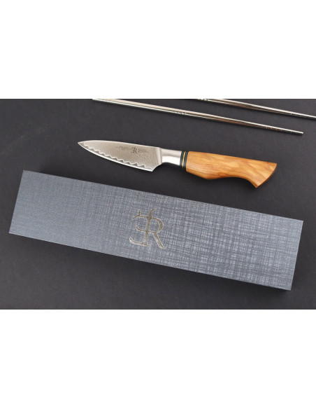 9,5cm Ryda Knives ST650 Damaskus skalkniv med olivträhandtag