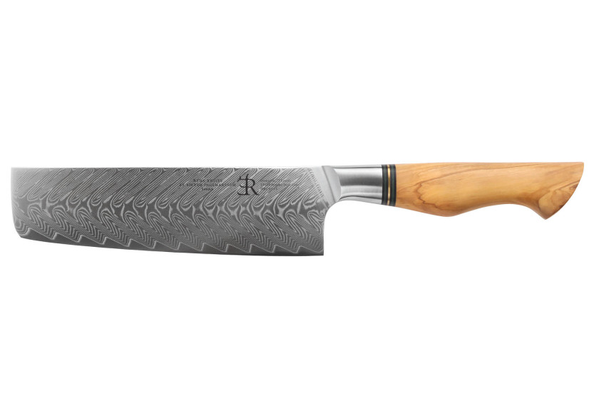 Cuchillo Nakiri 18cm Cuchillos Ryda ST650 Damasco y mango de madera de olivo