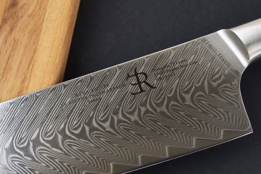 18 cm Nakiri-kniv Ryda Knives ST650 Damaskus og håndtak i oliventre