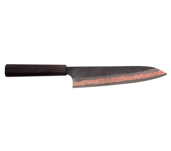 Faca de chef japonesa Hatsukokoro Yorokobi Kurouchi Damascus de 23 cm