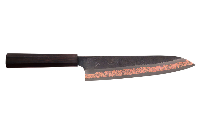 Coltello da cuoco giapponese Hatsukokoro Yorokobi Kurouchi Damascus da 23 cm