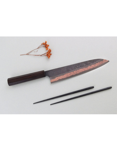 23cm Hatsukokoro Yorokobi Kurouchi Damaskus japansk kockkniv