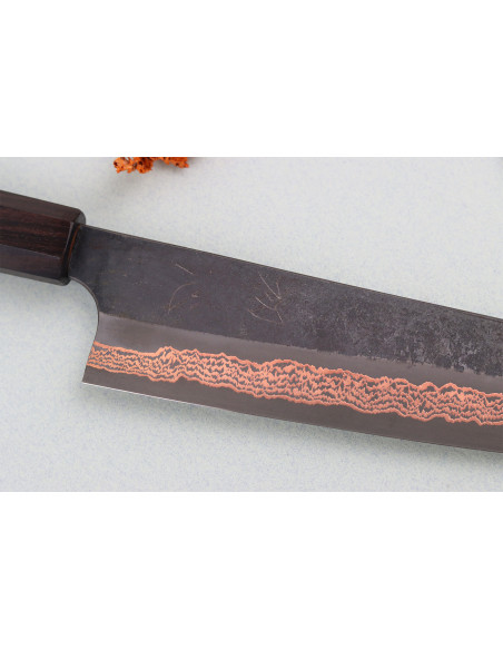 Coltello da cuoco giapponese Hatsukokoro Yorokobi Kurouchi Damascus da 23 cm