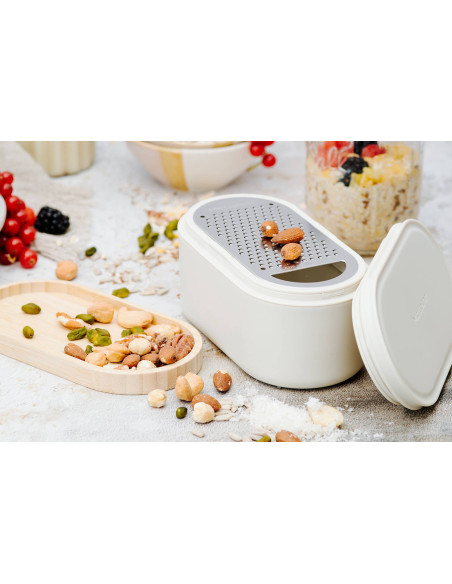 Microplane 3-in-1 Reibe weiß mit Aufbewahrungsbox und Doppeldeckel
