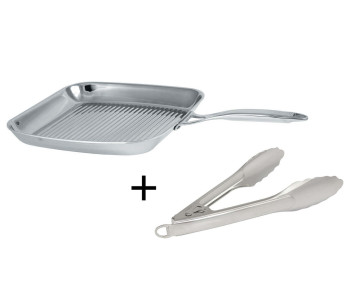 Cristel Castel'Pro grillpanna i rostfritt stål + gratis serveringstång i rostfritt stål - Exklusivitet