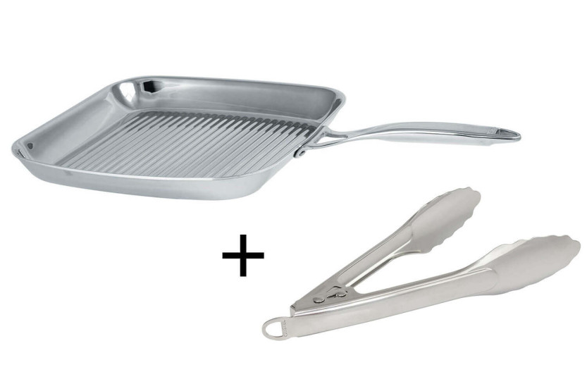 Cristel Castel'Pro roestvrijstalen grillpan + gratis roestvrijstalen serveertang - Exclusiviteit