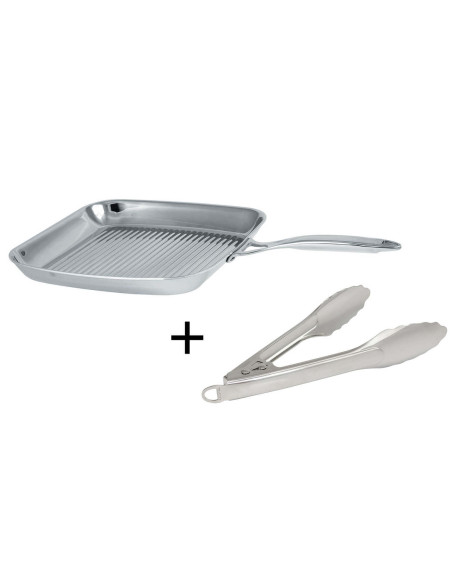 Cristel Castel'Pro sartén grill de acero inoxidable + pinzas para servir de acero inoxidable de regalo - Exclusividad