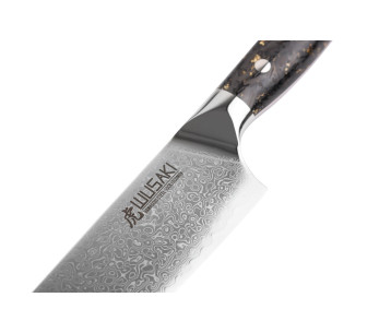 Wusaki Sakin Damascus 10Cr 17cm santokukniv med handtag i kolfiber och bladguld 2