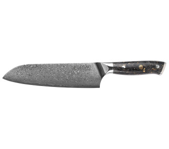 Wusaki Sakin Damascus 10Cr 17cm santokuveitsi hiilikuitu- ja lehtikullattu kahva