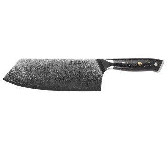 Faca de chef chinesa Wusaki Sakin Damascus 10Cr 19cm com cabo em fibra de carbono e folha de ouro