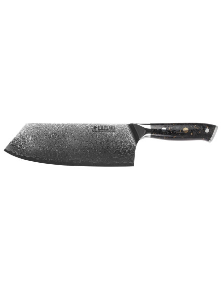Wusaki Sakin Damascus 10Cr 19 cm kinesisk kokkekniv med håndtak i karbonfiber og bladgull