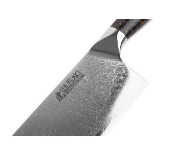 Faca de chef chinesa Wusaki Sakin Damascus 10Cr 19cm com cabo em fibra de carbono e folha de ouro 2