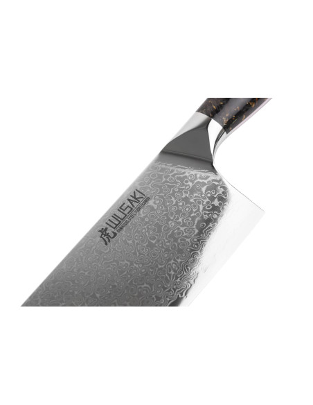 Wusaki Sakin Damascus 10Cr 19 cm kinesisk kokkekniv med håndtag i kulfiber og bladguld