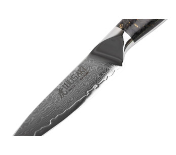 Wusaki Sakin Damascus 10Cr 9cm skalkniv med handtag i kolfiber och bladguld 2
