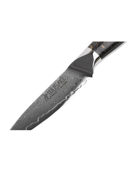 Wusaki Sakin Damascus 10Cr 9 cm urtekniv med håndtak i karbonfiber og bladgull