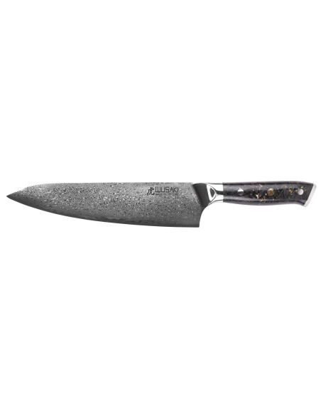 Wusaki Sakin Damascus 10Cr 20cm Chef knife with carbon fiber and gold leaf handle
