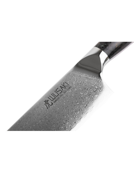 Wusaki Sakin Damascus 10Cr 20cm Chef knife with carbon fiber and gold leaf handle