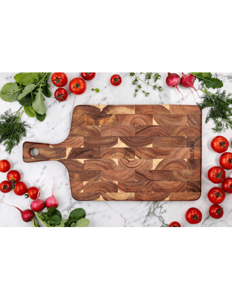 Wusaki acaciahouten snijplank met handvat 41 x 22 x 2cm