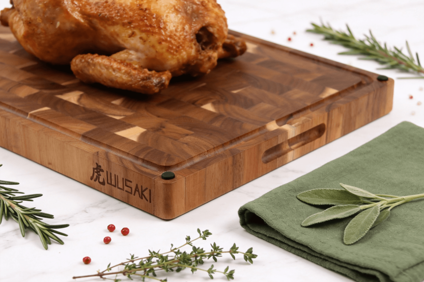 Blocco da macellaio reversibile in legno di acacia a scacchiera Wusaki 48 x 35 x 3,8 cm