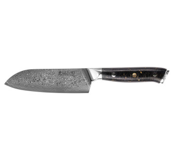 Coltello ko-santoku Wusaki Sakin Damasco 10Cr 13 cm con manico in fibra di carbonio e foglia d'oro