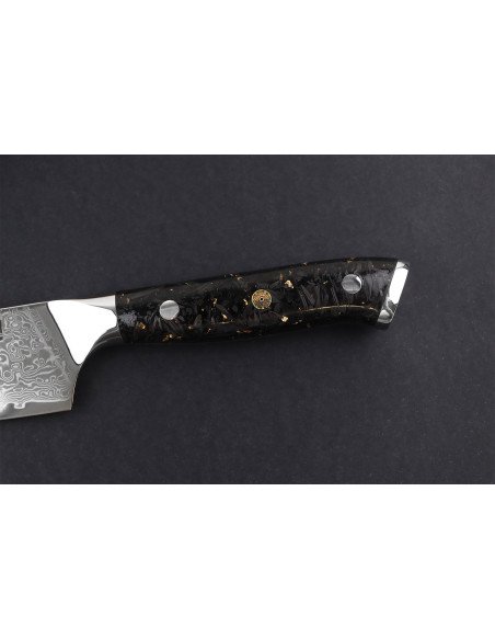 Wusaki Sakin Damaskus 10Cr 13 cm ko-santoku-kniv med håndtag i kulfiber og bladguld