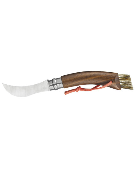 Opinel N°08 black walnut mushroom knife + integrated brush + pencil box