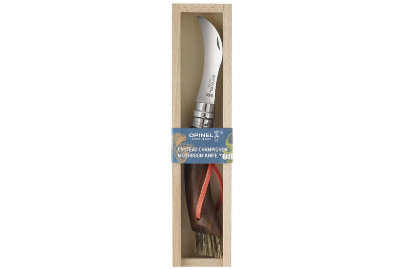 Opinel paddestoelenmes N°08 zwart walnoot + geïntegreerd penseel + pennendoosje