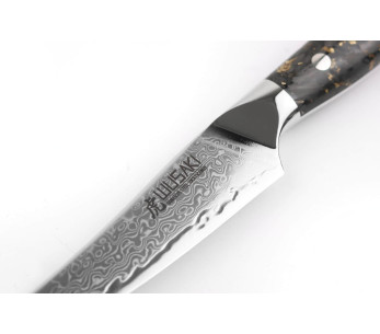 Coltello da bistecca Wusaki Sakin Damascus 10Cr 13 cm con manico in fibra di carbonio e foglia d'oro 2