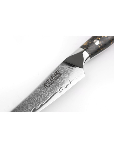 Wusaki Sakin Damascus 10Cr 13cm steak knife carbon fiber handle and gold leaf