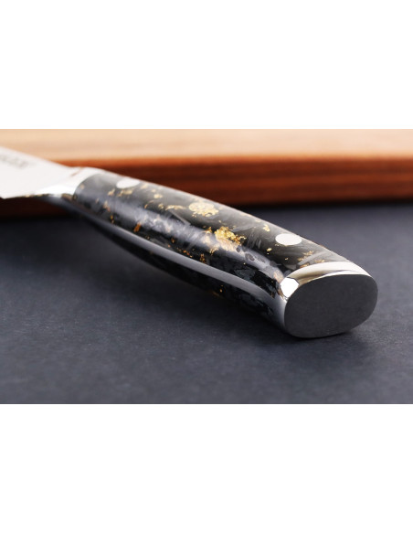 Wusaki Sakin Damast Steakmesser 10Cr 13cm Griff aus Kohlefaser und Blattgold